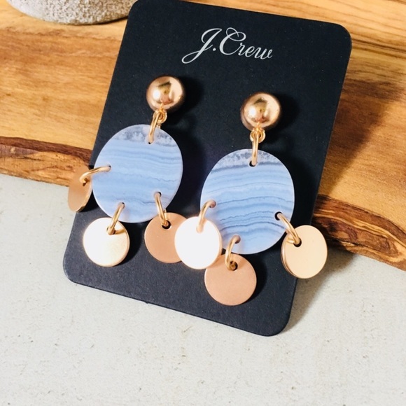 Drop Stone and Disc Earrings Rose Gold Blue - Picture 4 of 7